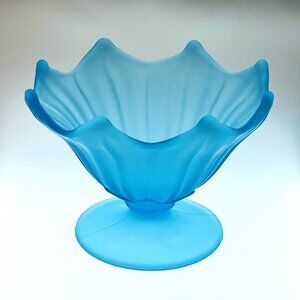 Westmoreland Blue Mist Satin Lotus Candy Dish Vintage Frosted Pedestal Compote